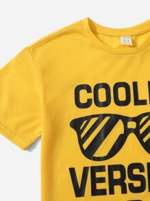SHEIN Bộ hai mảnh Trai Ngụy trang Slogan Giải trí - Màu vàng - Xem 4