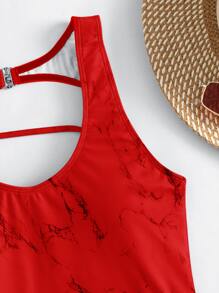 Lace Up One Piece Swimsuit, For Summer Beach Vacation - Red - View 3