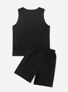 SHEIN Bộ hai mảnh Trai Lá thư Giải trí - màu đen - Xem 2