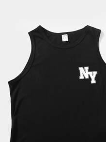 SHEIN Bộ hai mảnh Trai Lá thư Giải trí - màu đen - Xem 3