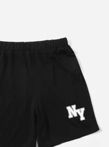 SHEIN Bộ hai mảnh Trai Lá thư Giải trí - màu đen - Xem 4