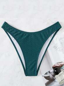 SHEIN Swim 夏季纯色纹理比基尼内裤 - 水鴨藍 - 查看 3