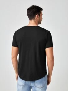 Manfinity RebelGame Men 100% Cotton Solid Round Neck Tee - Black - View 2
