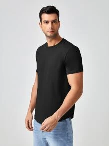 Manfinity RebelGame Men 100% Cotton Solid Round Neck Tee - Black - View 3