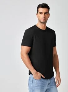 Manfinity RebelGame Men 100% Cotton Solid Round Neck Tee - Black - View 4