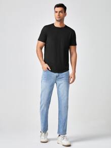 Manfinity RebelGame Men 100% Cotton Solid Round Neck Tee - Black - View 5