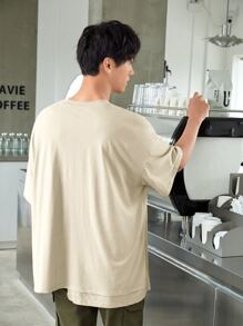 Manfinity RebelGame Tops Nam Bất đối xứng Trọn gói màu trơn Giải trí - Màu Khaki - Xem 2