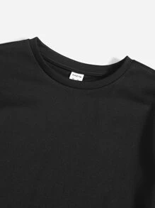 SHEIN Tween Boy Drop Shoulder Tee & Drawstring Waist Shorts With Chain Necklace - Black - View 3