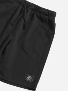 SHEIN Tween Boy Drop Shoulder Tee & Drawstring Waist Shorts With Chain Necklace - Black - View 4