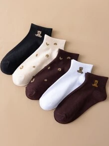 5 pares Calcetines tobilleros oso & con patrón de leopardo - Multicolor - Ver 1