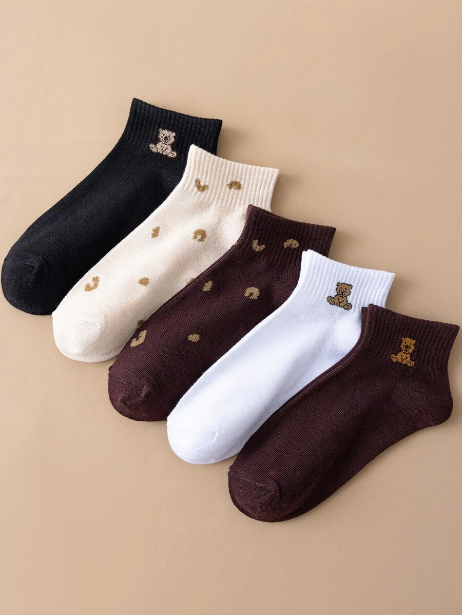 5 pares Calcetines tobilleros oso & con patrón de leopardo - Multicolor - Ver 1