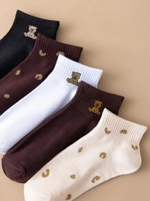 5 pares Calcetines tobilleros oso & con patrón de leopardo - Multicolor - Ver 2