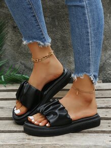 優雅黑色厚底涼鞋適用於女士抽褶細節厚底涼鞋 - 黑色 - 查看 2