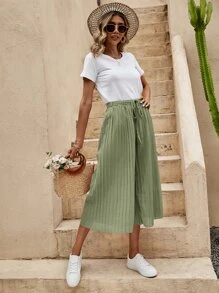 SHEIN LUNE Pleated Belted Wide Leg Trousers - Mint Green - View 1