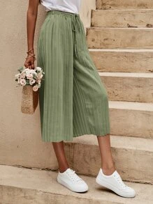 SHEIN LUNE Pleated Belted Wide Leg Trousers - Mint Green - View 3