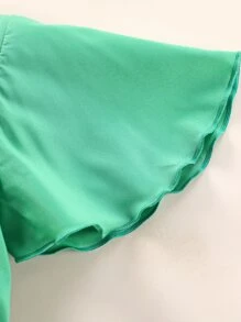 Niñas Vestido cruzado de cuello asimétrico de manga mariposa ribete con fruncido - Verde - Ver 3