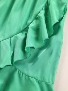 Niñas Vestido cruzado de cuello asimétrico de manga mariposa ribete con fruncido - Verde - Ver 5