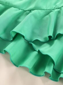 Niñas Vestido cruzado de cuello asimétrico de manga mariposa ribete con fruncido - Verde - Ver 7