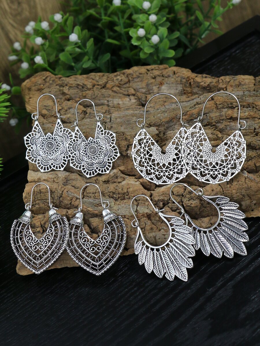 TopHanqi 4 Paar Ohrringe mit Cut Out Blumen- und geometrischem Design, perfekt als Geschenk zu Valentinstag, Muttertag, für Mutter