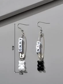 Bear Decor Pin Drop Earrings - Black and White - View 3