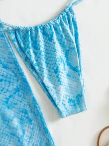 SHEIN Swim 2025 Women Summer Beach Snake Skin Print Sexy Bikini Set With Cover Up Pants - Blue - View 7