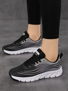 Zapatillas deportivas negras para mujer con cierre de cordones a rayas, zapatillas deportivas para correr en carretera