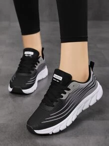 Zapatillas deportivas negras para mujer con cierre de cordones a rayas, zapatillas deportivas para correr en carretera