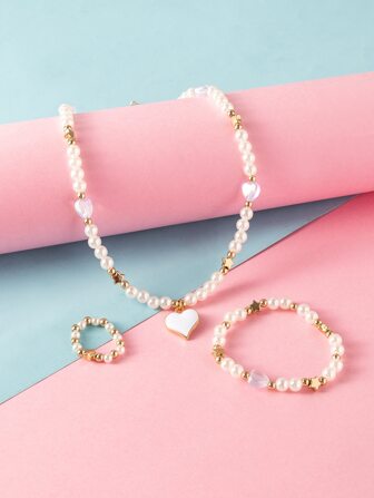 3入組女孩愛心裝飾串珠首飾套裝