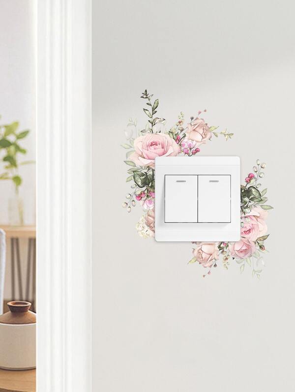 1pc DIY Switch Sticker, Flower Print Switch Wall Sticker, For Bedroom, Living Room, Stickers, Wall Decal, Vinly Decal For Home Decorations, Spring Decoration Items Refresh Your Home, Rama Decoration Stickers Gifts Birthday Graduation