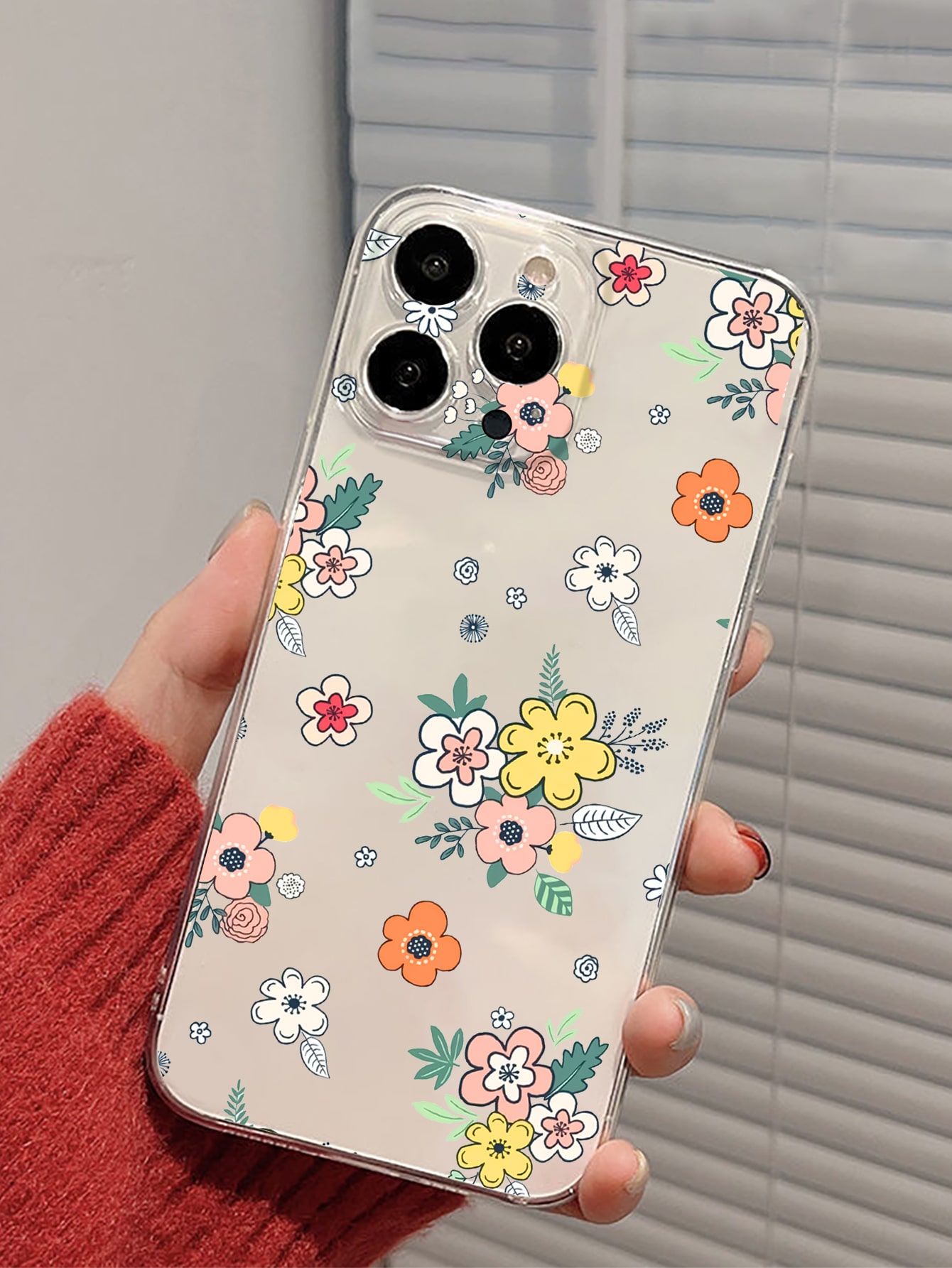 كفر هاتف شفاف طباعة زهرة