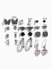 Bông tai trang trí hoa và bướm 12 cặp - Màu Bạc Cổ - Xem 3