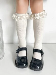 小女童荷葉邊高筒襪 - 米色 - 查看 1