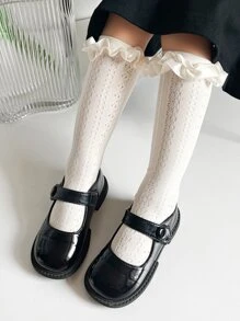 小女童荷葉邊高筒襪 - 米色 - 查看 2