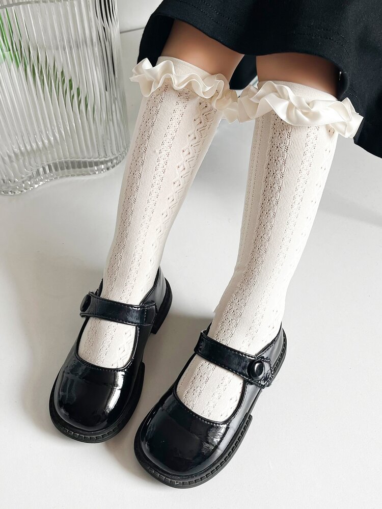 小女童荷葉邊高筒襪 - 米色 - 查看 2