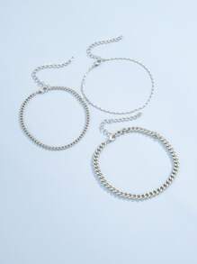 3 cái vòng chân rắn tối giản - Bạc - Xem 4