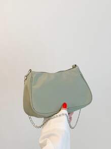 Fashionable Casual Versatile Solid Color Chain Shoulder Bag For Women - Green - View 3