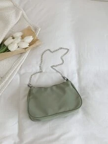 Fashionable Casual Versatile Solid Color Chain Shoulder Bag For Women - Green - View 2