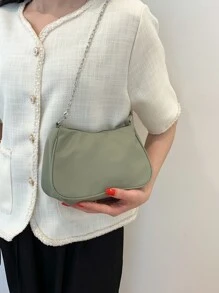 Fashionable Casual Versatile Solid Color Chain Shoulder Bag For Women - Green - View 8