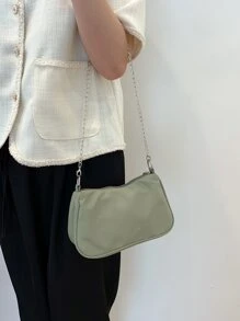 Fashionable Casual Versatile Solid Color Chain Shoulder Bag For Women - Green - View 9