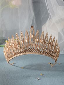 Rhinestone Decor Crown Design Bridal Headband Royal Tiaras - Gold - View 1