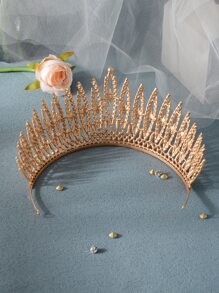 Rhinestone Decor Crown Design Bridal Headband Royal Tiaras - Gold - View 2