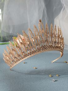 Rhinestone Decor Crown Design Bridal Headband Royal Tiaras - Gold - View 4