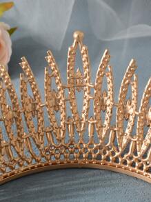Rhinestone Decor Crown Design Bridal Headband Royal Tiaras - Gold - View 5