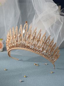 Rhinestone Decor Crown Design Bridal Headband Royal Tiaras - Gold - View 6