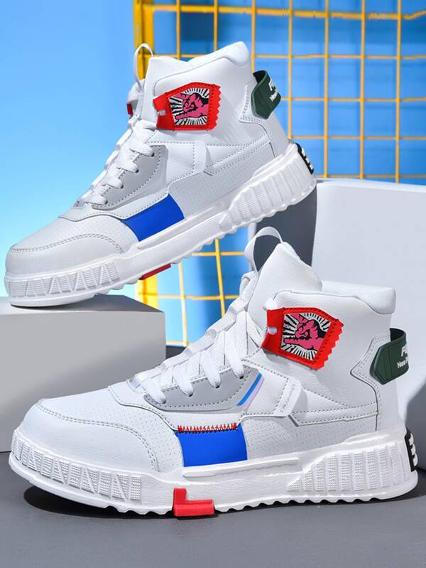 Sporty Sneakers For Men, Letter Graphic High Top Skate Shoes