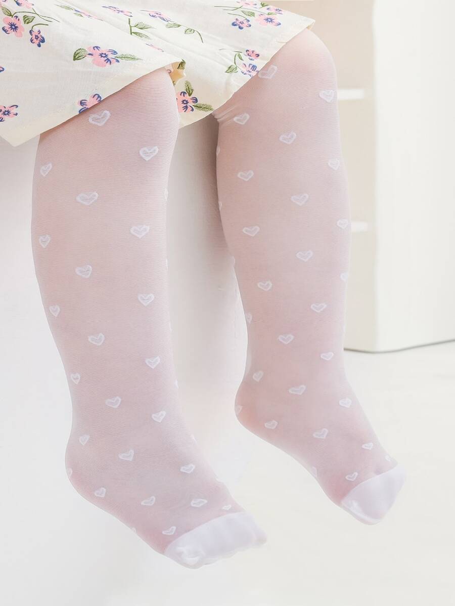 嬰兒愛心圖案褲襪 - 白色 - 查看 1