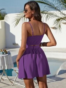 SHEIN Holidaya 胸部褶皺吊帶上衣和腰帶裙子套裝