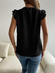 Breezaya Blusa panel con encaje de manga con volante - Negro - Ver 2