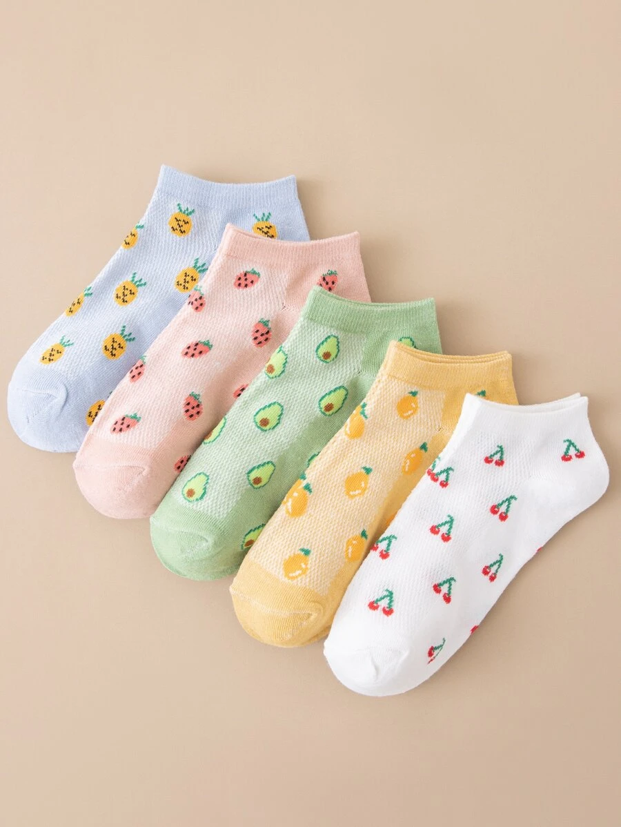 5pairs Fruit Pattern Ankle Socks - Multicolor - View 1