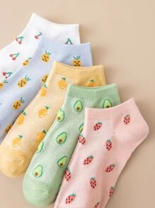 5pairs Fruit Pattern Ankle Socks - Multicolor - View 2